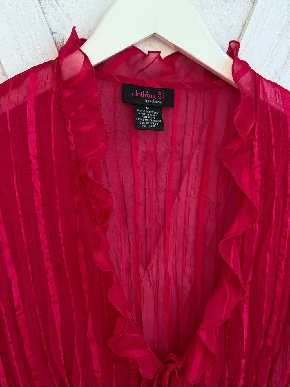 Clothing Co. by Notations Red Ruffle Tie-Front Blouse, Size M - Picture 2 of 4